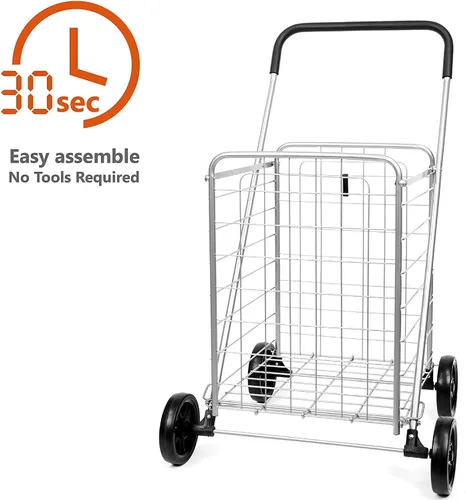 Vista 6 de Carrito de compras de comestibles – Carrito utilitario de lujo con cesta de gran tamaño e instalación sin herramientas, carrito plegable ligero