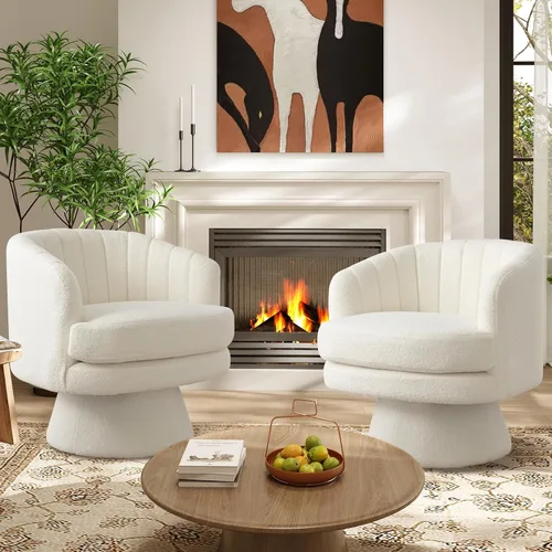 Vista 7 de IOMOR Silla giratoria de tocador con diseño de barril, silla moderna de mediados de siglo para sala de estar, dormitorio, espacios pequeños, silla
