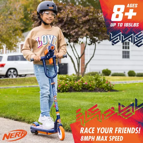 Vista 2 de Flybar NERF Kids Electric Scooter - Kick Scooter,NERF Blaster, Fires Up to 60 Feet, Adjustable Height, Anti-Slip Deck, Rear Brake, E Scooter for