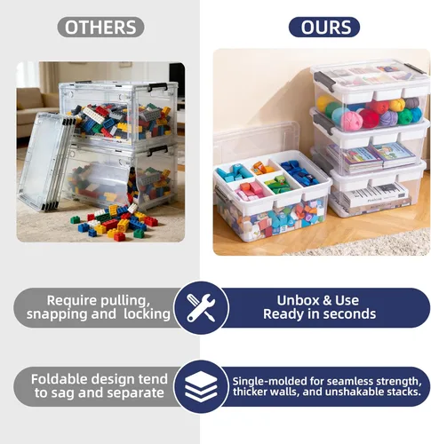 Vista 6 de Caja de almacenamiento de plástico transparente de 17 cuartos de galón con bandejas y separadores extraíbles, organizador de manualidades
