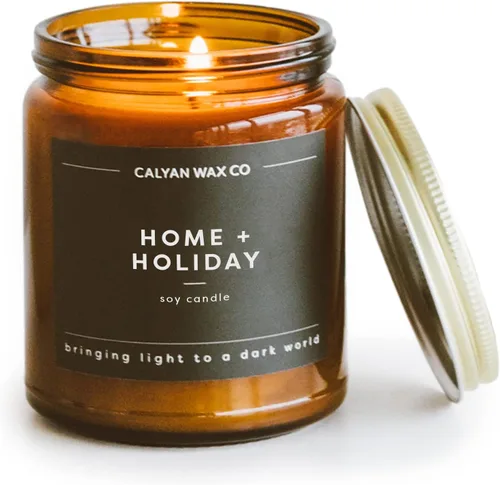 Vista 14 de Calyan Wax Co. Vela perfumada de humo y cuero, 57 horas de combustión, velas de cera de soja no tóxicas de lujo, vela en tarro de vidrio ámbar