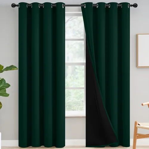 Vista 67 de Yakamok Cortinas 100% opacas para dormitorio, 63 pulgadas de largo, cortinas de bloqueo de luz total con respaldo negro, paneles de ojales sólidos