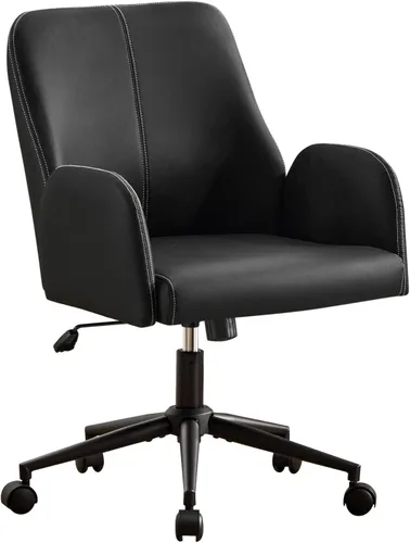 Furniliving Silla de escritorio de oficina en casa, silla ergonómica de cuero con ruedas, cómoda silla de trabajo rodante altura ajustable, color