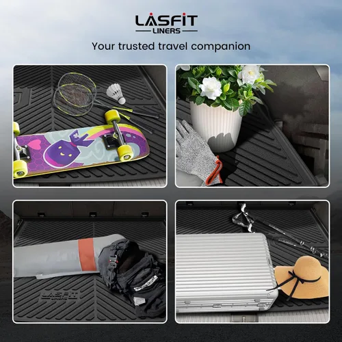 Vista 8 de LASFIT Tapete de carga para VW Tiguan 2018-2024 (ajuste 5 asientos), protección para todo tipo de clima, tapete de maletero de elastómero