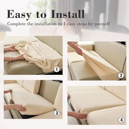 Vista 8 de Fundas de cojín para sofá seccional, fundas de sofá elásticas resistentes al desgaste para sofá universal, protector de cojín elástico lavable, Beige