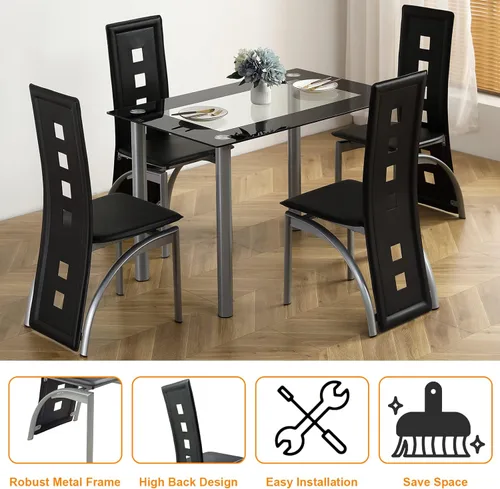 Vista 5 de HomVent Juego de mesa de comedor para 4, pequeño comedor de vidrio templado, mesa de cocina y sillas para espacios pequeños, transparente, blanco