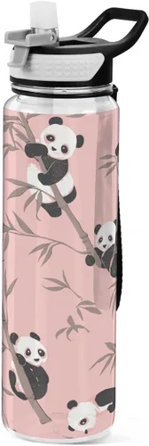 Cute Animal Panda Peach Leakproof and BPA Free Sports Insulated Water Bottle with Straw Lid Vacuum Insulated for Travel, Camping, Sports 20 oz termo