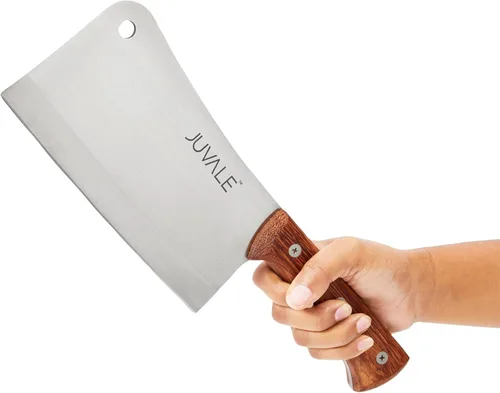 Vista 6 de cuchillo de carnicero/picador muy resistente de acero inoxidable - mango de madera sólida - calidad profesional - uso en el hogar y restaurante - 8