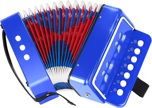 AZEAM Acordeón para niños, acordeón de juguete para edades de 3, 5, 9, 7, 10, 12, niños pequeños, principiantes, instrumentos musicales, 10 teclas,