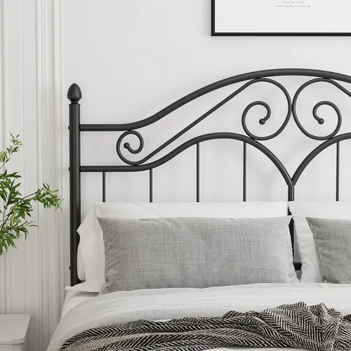 Vista 4 de Elephance - Cabecero para estructura de cama de tamaño completo, cabecero de plataforma vintage solo de metal, altura ajustable, resistente y Negro