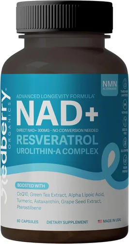 Suplemento NAD con NAD+ directo de 300 mg (NAD Plus) | Complejo avanzado de longevidad con urolitina A y resveratrol | Alternativa NMN | 60 cápsulas