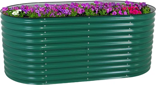 Vista 14 de Sunnydaze Cama de jardín elevada ovalada de 62.5 pulgadas para exteriores, cama de jardín modular elevada con borde de goma, color marrón