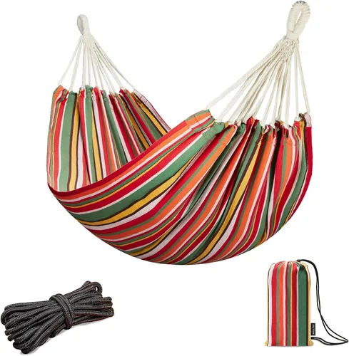 Vista 16 de JoyView Hamaca brasileña para una sola persona, hamaca portátil con cuerdas para colgar y bolsa de transporte, grande de 78.8 x 39.4 pulgadas