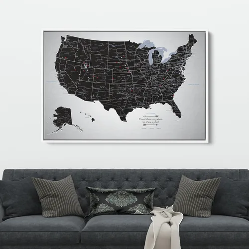 Vista 8 de Personalized Canvas Rolled Poster United States Map Wall Art – Large 24" x 36" Black Ice USA Map Poster – Push Pin Travel Decor for Home or Office