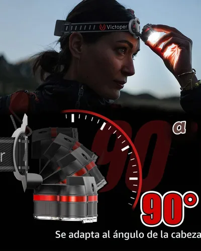 Vista 5 de Victoper - Linterna frontal recargable, 8 LED de 18,000 lúmenes con luz roja, linterna frontal USB ligera, impermeable, de 8 modos,