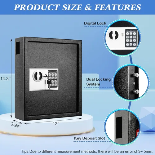 Vista 10 de KYODOLED Gabinete con cerradura para llaves, caja de almacenamiento de 40 llaves con código, soporte de pared para llaves con cerradura