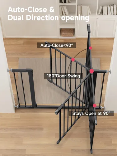 Vista 5 de Puerta de bebé de 29.5-40.5 pulgadas para escaleras, puerta para perros para puertas, puerta de seguridad de metal para bebés con cierre automático