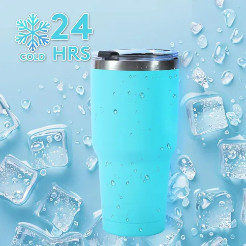 Vista 3 de Dongni Vaso de 30 oz con tapa y pajita, vasos de acero inoxidable a granel, aislado al vacío de doble pared, taza para café de viaje, vaso duradero