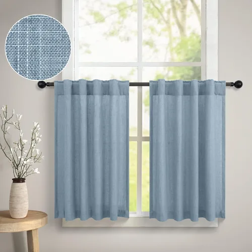 Vista 13 de DANCURTON Cortinas de cocina y cafetería de 24 pulgadas de largo, 2 paneles con pestaña trasera y bolsillo, cortinas cortas de lino con filtrado