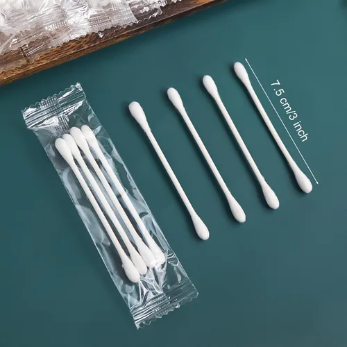 Vista 2 de Paquete de 100 hisopos de algodón, envueltos individualmente, palitos de papel de doble punta envueltos individualmente para orejas, maquillaje