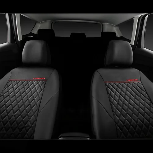 Vista 6 de CAR PASS Funda de asiento de cuero acolchada para dos asientos delanteros, universal, impermeable, de lujo, de PU premium, de vinilo