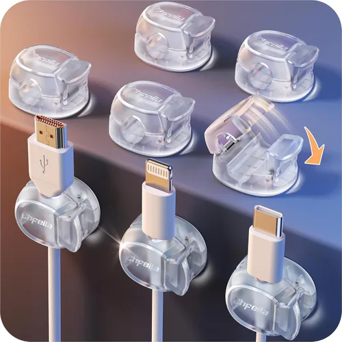 Vista 14 de Paquete de 8 organizadores de cables [doble resorte y cierre, máxima seguridad] clips para cables, gestión de cables de Chfeila - Soporte adhesivo
