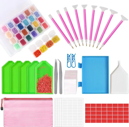OUTUXED 117pcs 5D DIY Diamond Painting Tools and Accessories Kits with Diamond Embroidery Box and Multiple Sizes Painting Pens for Adults to Make
