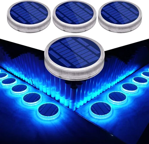 Luces solares para cubierta al aire libre, impermeables, luces de paso al aire libre, panel solar, luces solares ABS anti-presión, luces solares Azul