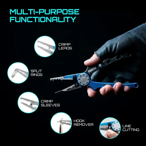 Vista 4 de Gaffer Sportfishing Alicates de pesca de aluminio, mandíbulas recubiertas de titanio de acero inoxidable, cortadores de línea trenzada y punta