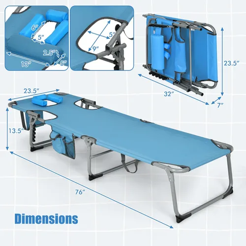 Vista 3 de Goplus Silla bronceadora, silla plegable ajustable para patio con agujero facial, almohada extraíble, 331 libras, correa de transporte, silla