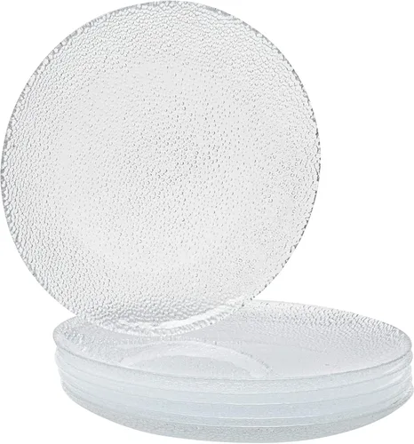 Vista 4 de Vikko Plato de ensalada, juego de 4 platos de vidrio, postre, ensalada, plato de aperitivo, elegante diseño de vidrio texturizado, platos apilables