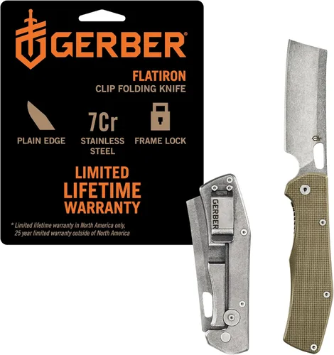 Vista 8 de Gerber Gear Flatiron Cuchillo de Bolsillo Plegable, Cuchillo Plegable de Acero Inoxidable EDC con Hoja de Cuchilla de 3.6" y Clip de Bolsillo, Negro