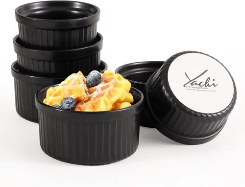 Yachi Ramekins - Juego de 6 moldes de cerámica para hornear, 4 onzas, 6 piezas, para salsas, salsa de cebolla, sopa de lava, tartas de lava, flan,