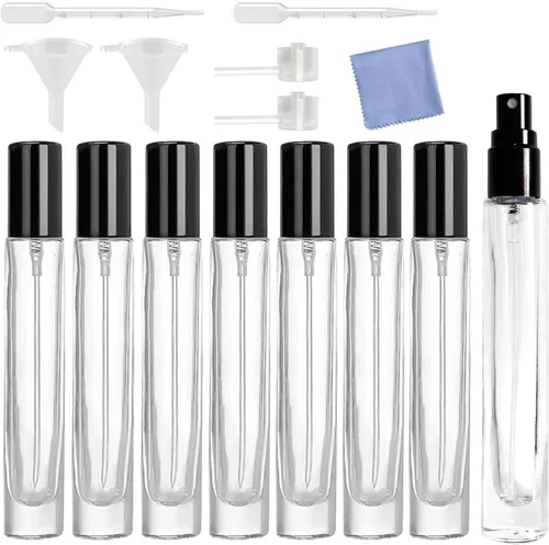 Mini spray de perfume de 0.3 fl oz, botella de vidrio atomizador, botellas de perfume recargables, botella pequeña de spray de niebla fina, botella