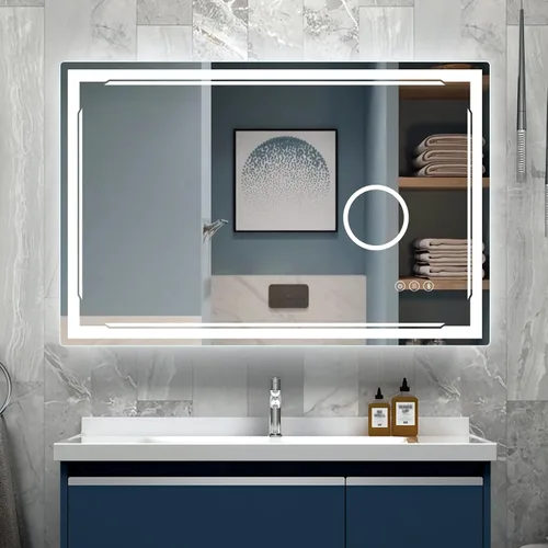 Vista 8 de Espejo de baño LED ovalado de 23.6'X31.5'' con luces, antivaho regulable, 3 ajustes de luces retroiluminados + iluminación frontal, espejos de pared