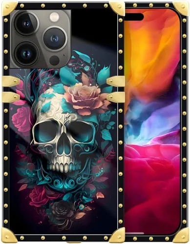 Vista 9 de DAIZAG Funda compatible con iPhone 15 Pro Max, decoración de esquina de metal retro dorado con diseño de playa, TPU suave, a prueba de golpes