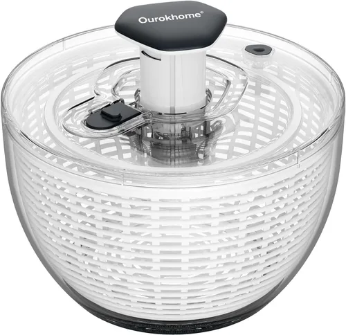 Vista 9 de Ourokhome Centrifugadora de Ensalada Secadora de Lechuga, Secadora de Vegetales Grande de Presión Fácil con Una Mano, Mezcladora de Ensalada