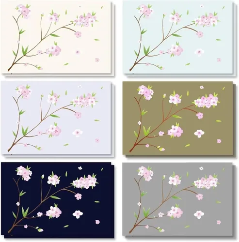 Best Paper Greetings Japanese Stationery Cherry Blossom Note Cards & Envelopes - 120 Pack, 4 x 6 in, 6 Floral Designs - Blank Cards & Envelopes for