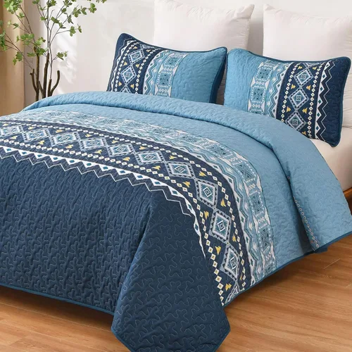 Vista 16 de WONGS BEDDING Juego de edredón bohemio de color beige, tamaño Queen, juego de colcha con estampado geométrico con 2 fundas de almohada, juego