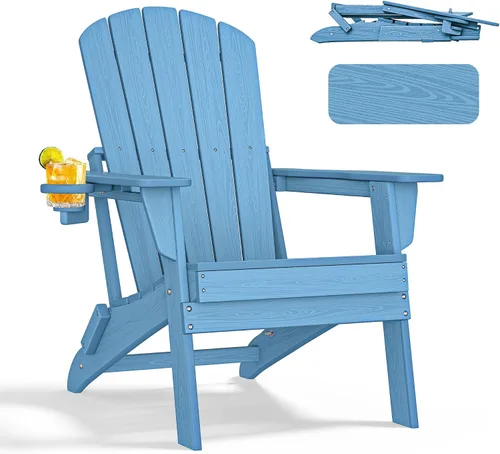 Vista 17 de nevilywood Silla Adirondack plegable – Respaldo ergonómico extendido, portavasos – Fácil montaje – Plástico HDPE duradero, resistente a