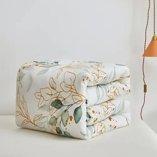 Vista 6 de Joyreap Juego de edredón botánico de 3 piezas, tamaño King, diseño reversible verde y hojas doradas sobre blanco, juego de edredón de microfibra