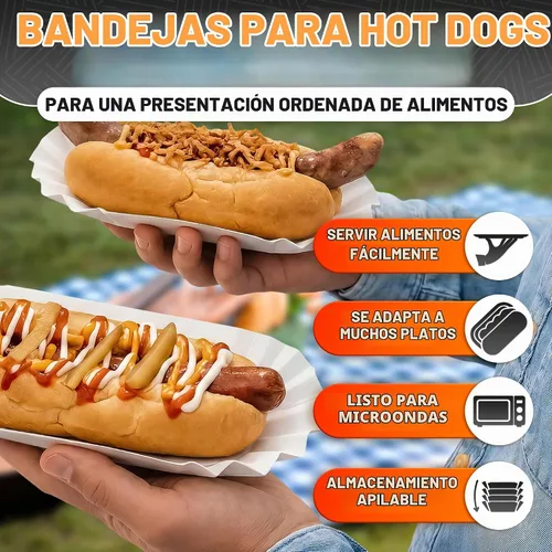 Vista 4 de Bandejas de papel para perros calientes desechables, 50 unidades, botes Blanco