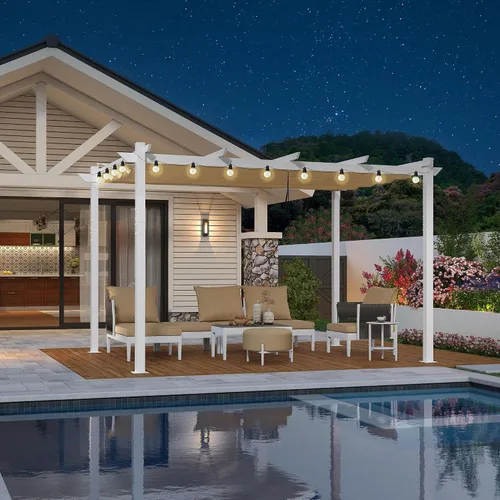 Vista 31 de PURPLE LEAF Pergola retráctil de 10 x 10 pies, pérgola blanca, toldo extra, azul marino