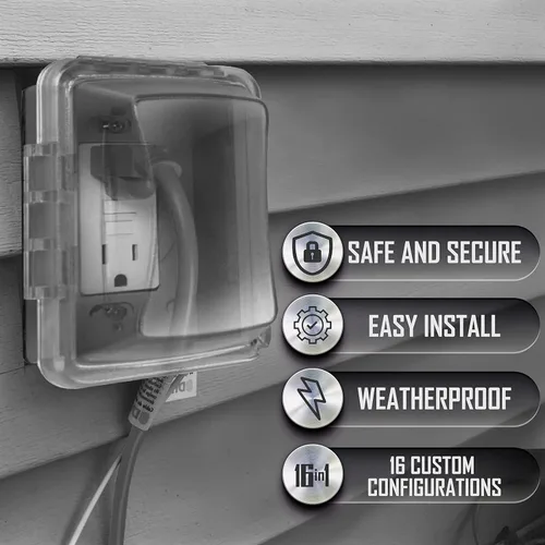 Vista 4 de TayMac MM510C Cubierta para Receptáculo de Una Sola Caja Horizontal/Vertical Resistente a la Intemperie, 3.75 Pulgadas de Profundidad, Transparente