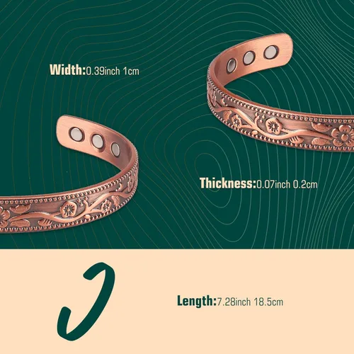 Vista 6 de Pulsera y anillo de cobre de flor vintage, 99.9% cobre puro 3500 Gauss imanes fuertes