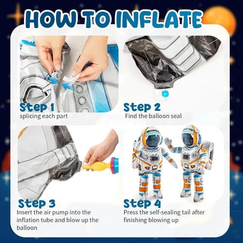 Vista 3 de Jenaai 2 globos inflables de astronauta de 53 pulgadas 4D de pie, grandes juguetes inflables de astronauta, globos del espacio exterior