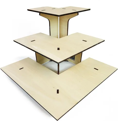 Vista 11 de Mesa expositora de esquina de ébano quemado de 3 niveles con estantes para productos - portátil
