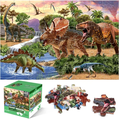 Rompecabezas de piso Jumbo para niños, rompecabezas de dinosaurio de 48 piezas para niños pequeños de 3 a 5 años, juguetes educativos de dinosaurio
