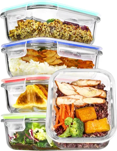 Vista 9 de Vtopmart Paquete de 5 recipientes de almacenamiento de vidrio de 22 onzas con tapas, juegos de recipientes de vidrio para preparación de comidas