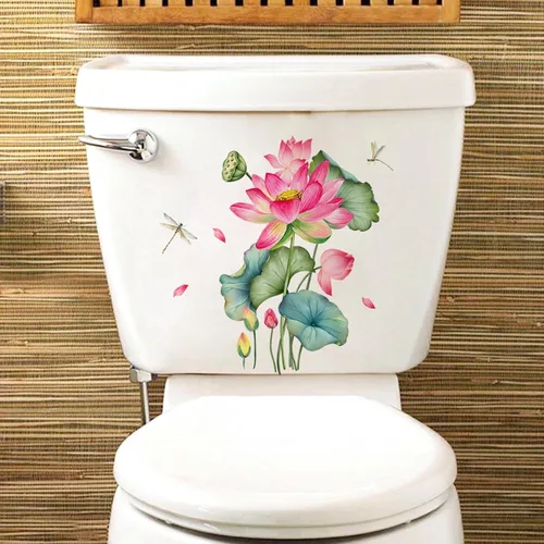 Vista 4 de BIBITIME Adhesivos para cubierta de asiento de baño, diseño de libélula, flor de loto, vinilo para tapa de inodoro (7.87 x 11.81 pulgadas)